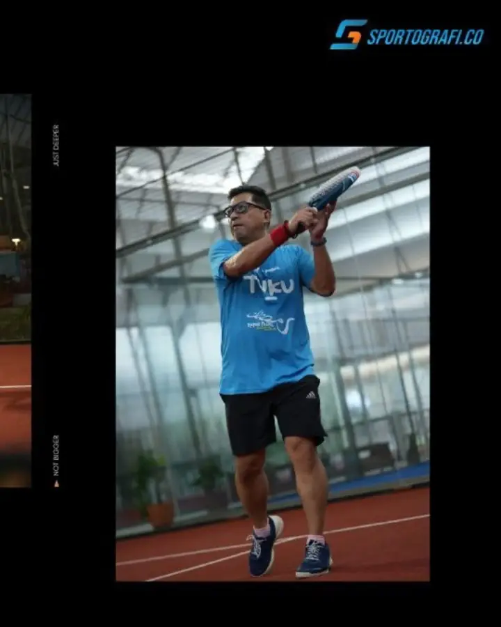 A player hitting a backhand